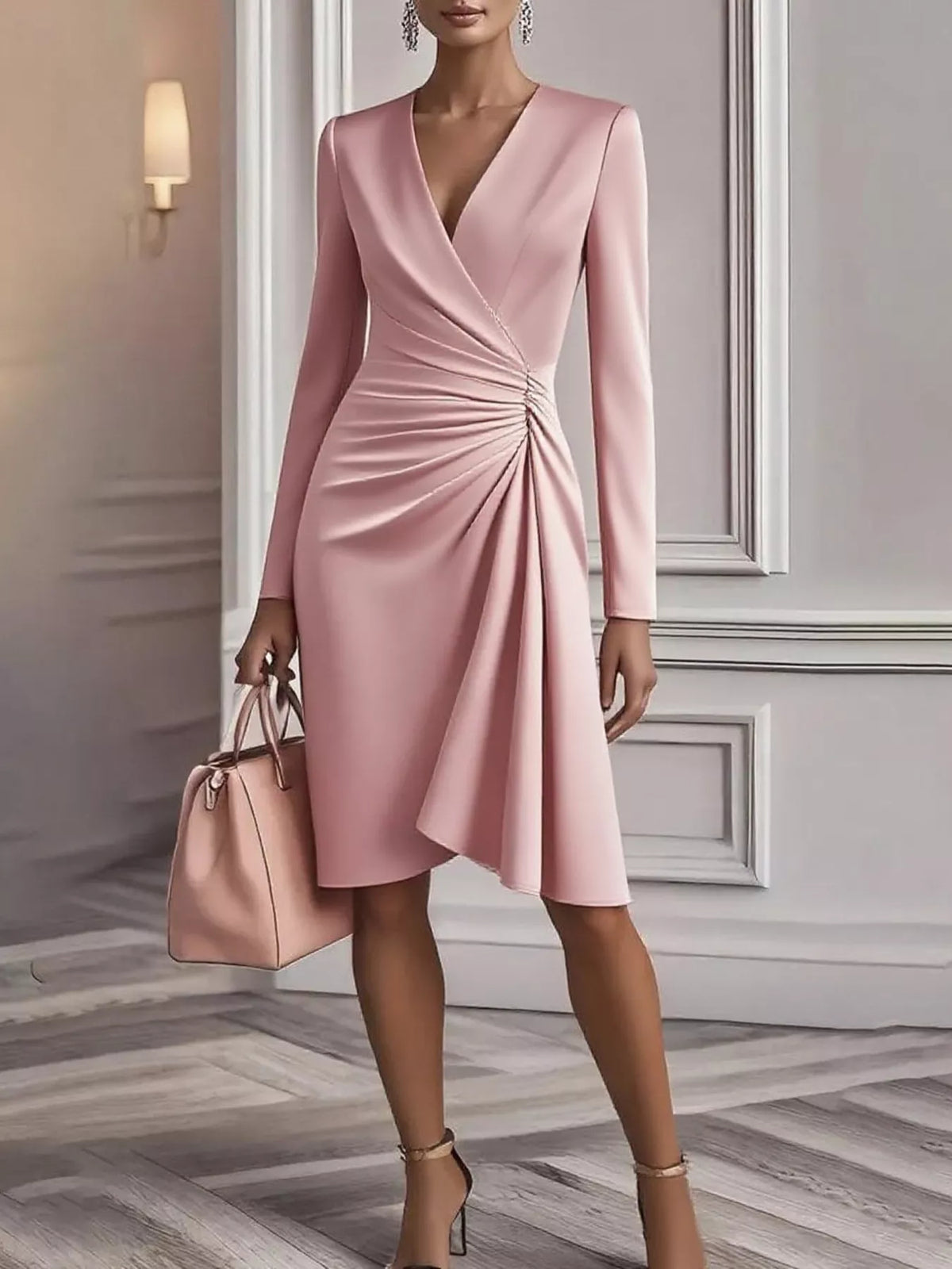 Ruched Surplice Long Sleeve Dress