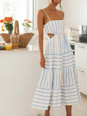 Cutout Striped Tiered Summer Midi Dress