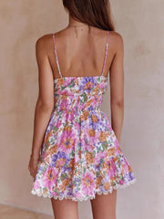 Floral Print Tie-Front Cami Dress with Lace Trim