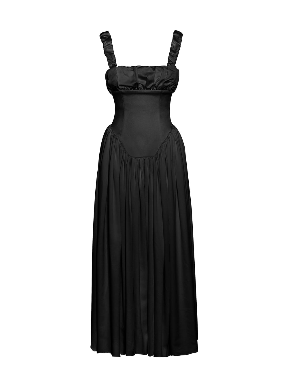 Riola Egg White Satin Drop Waist Maxi Sundress