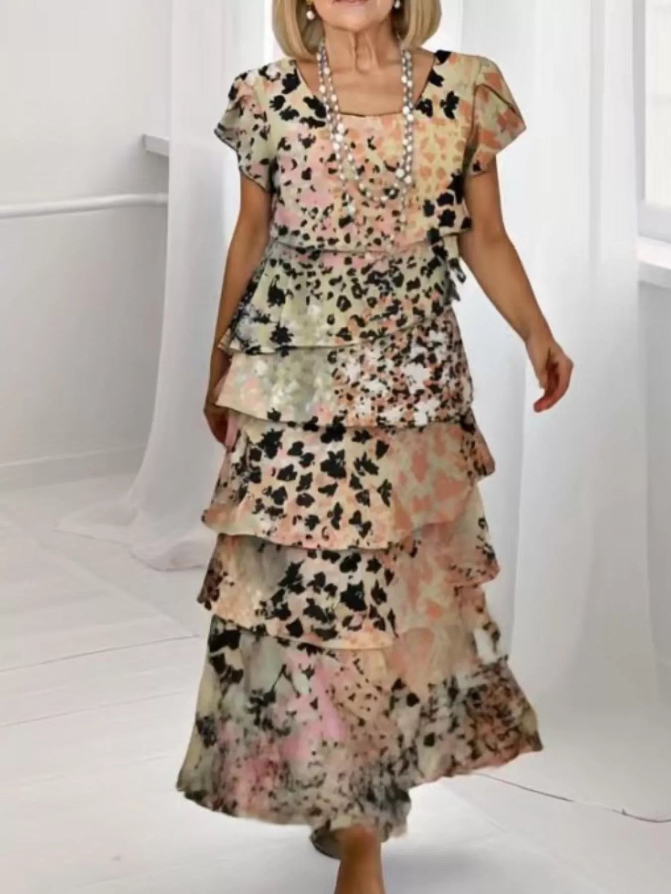 Ruffle Layered Printed Maxi Dress