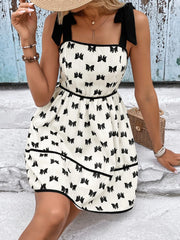 Bow Print Tie Shoulder Dress