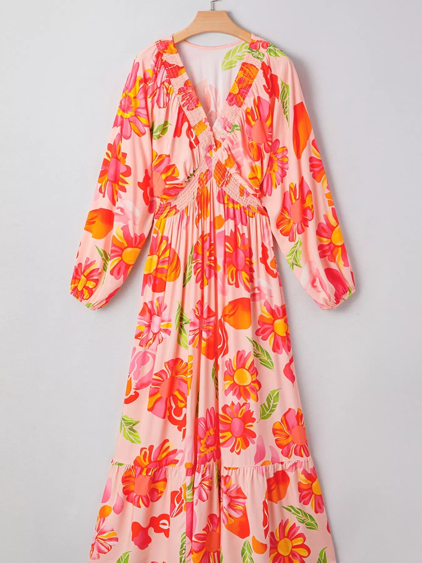 Smocked Floral Long Sleeve Maxi Dress