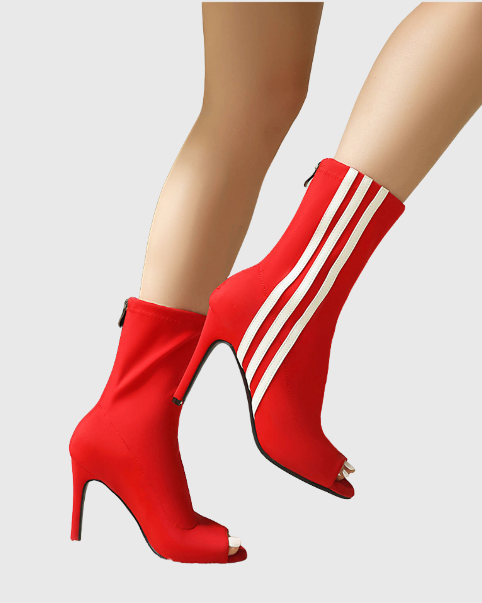 Editta Stripe Peep Toe Ankle Boots In Red