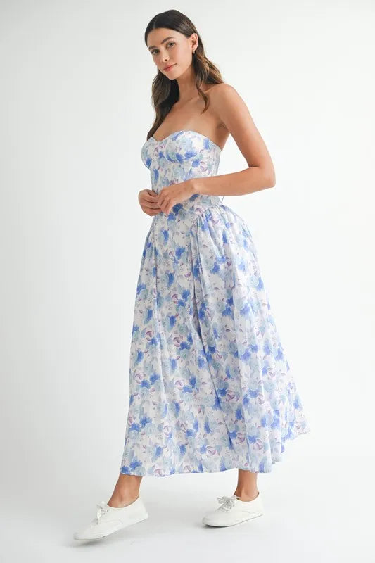 MABLE Sweetheart Neckline Floral Printed Midi Dress