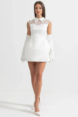 YARNA SATIN MINI DRESS-WHITE