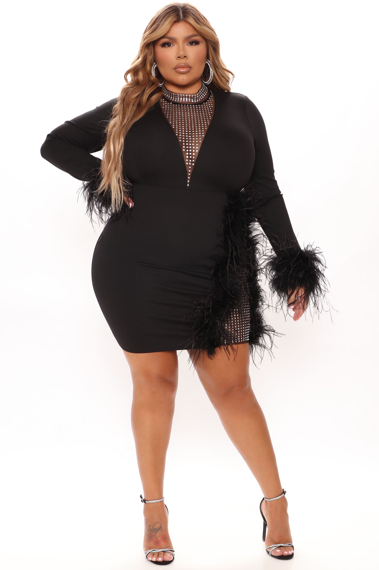 CHIC CELEB FUR MINI PARTY DRESS-WHITE