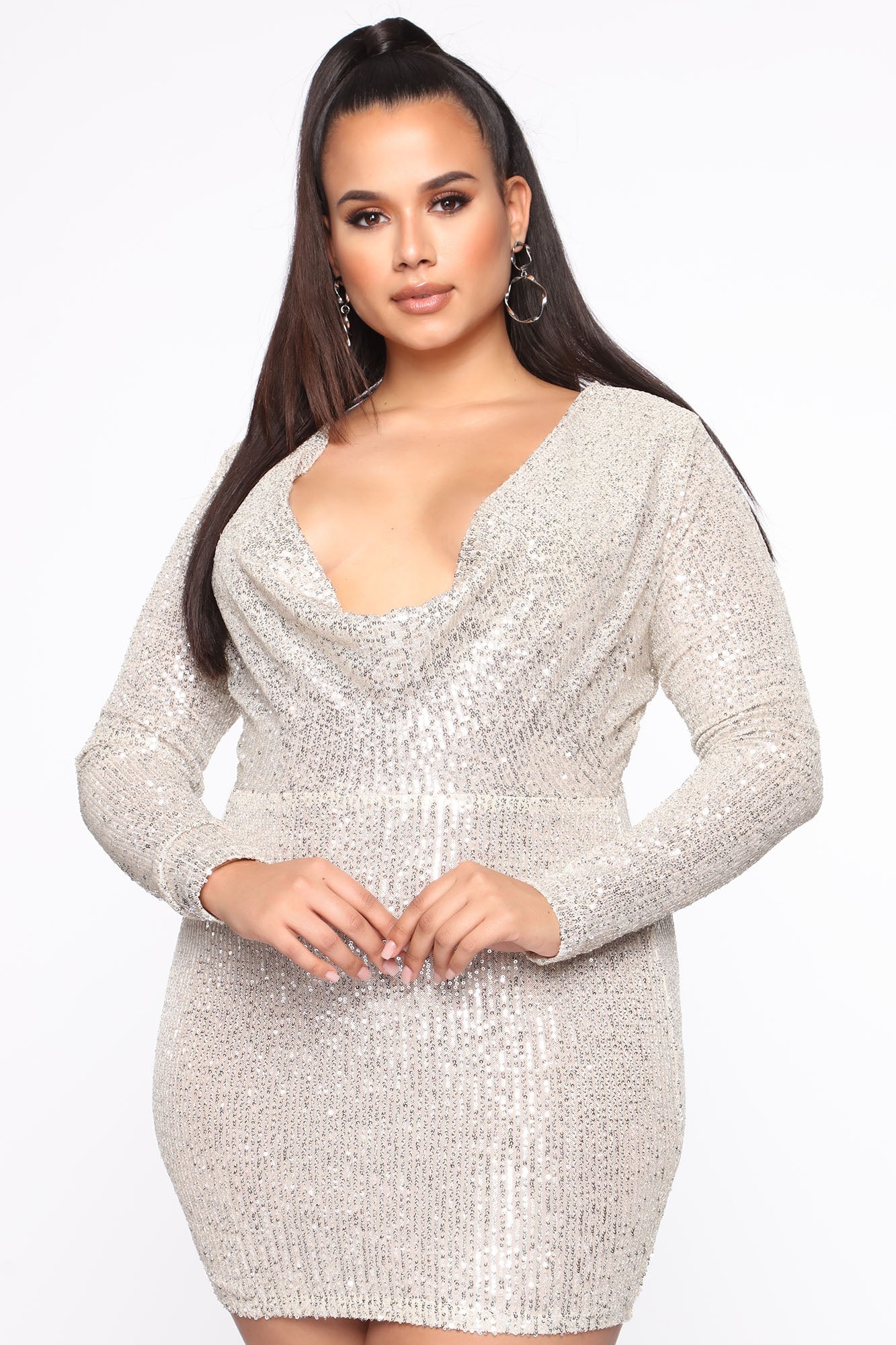Swing Collar Party Dress-Silver