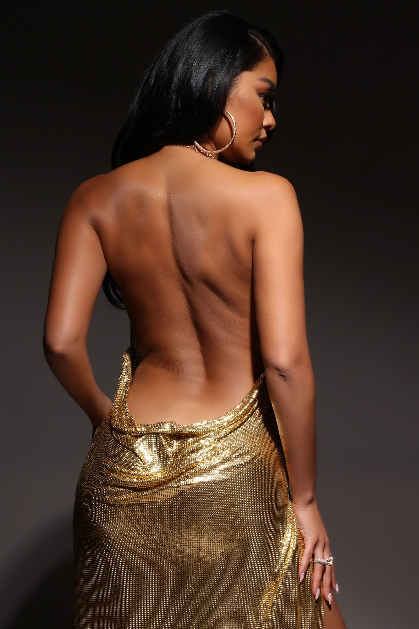 Kim chain Metal Maxi Dress-Backless