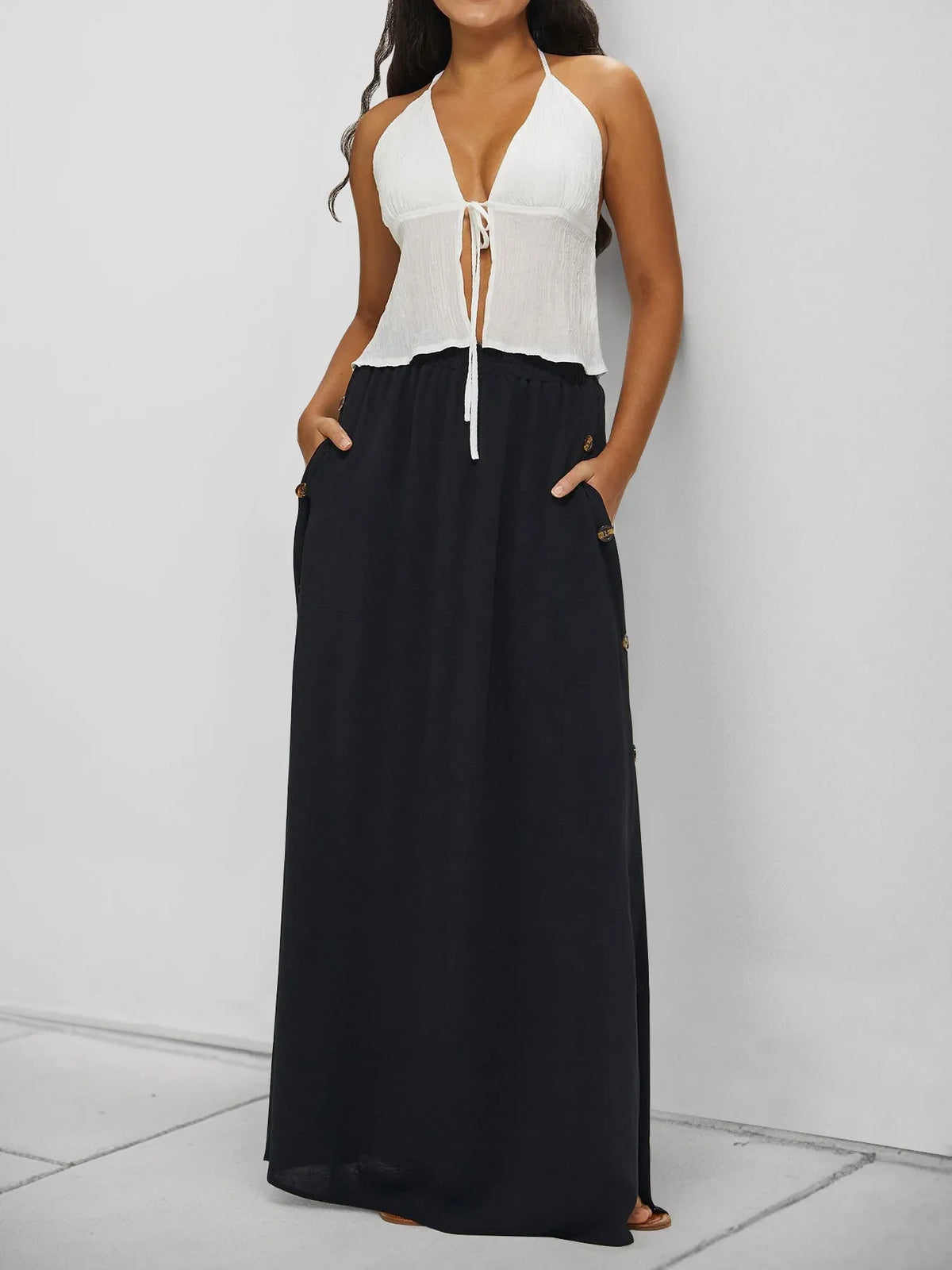 High Waist Maxi Skirt with Pockets