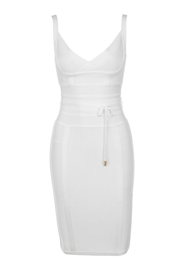 MEAGA TIE WAIST BANDAGE DRESS-WHITE