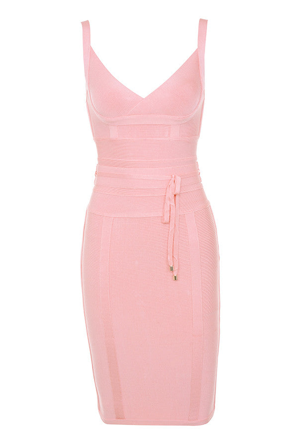 MEAGA TIE WAIST BANDAGE DRESS-WHITE