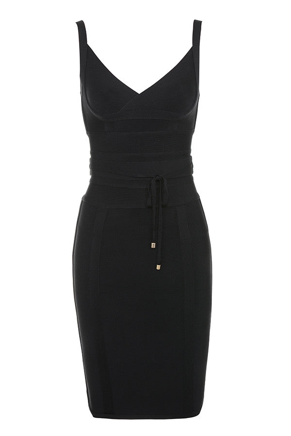 MEAGA TIE WAIST BANDAGE DRESS-WHITE