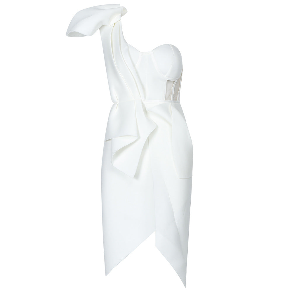 Irregular one-shoulder bow knot Midi Dress