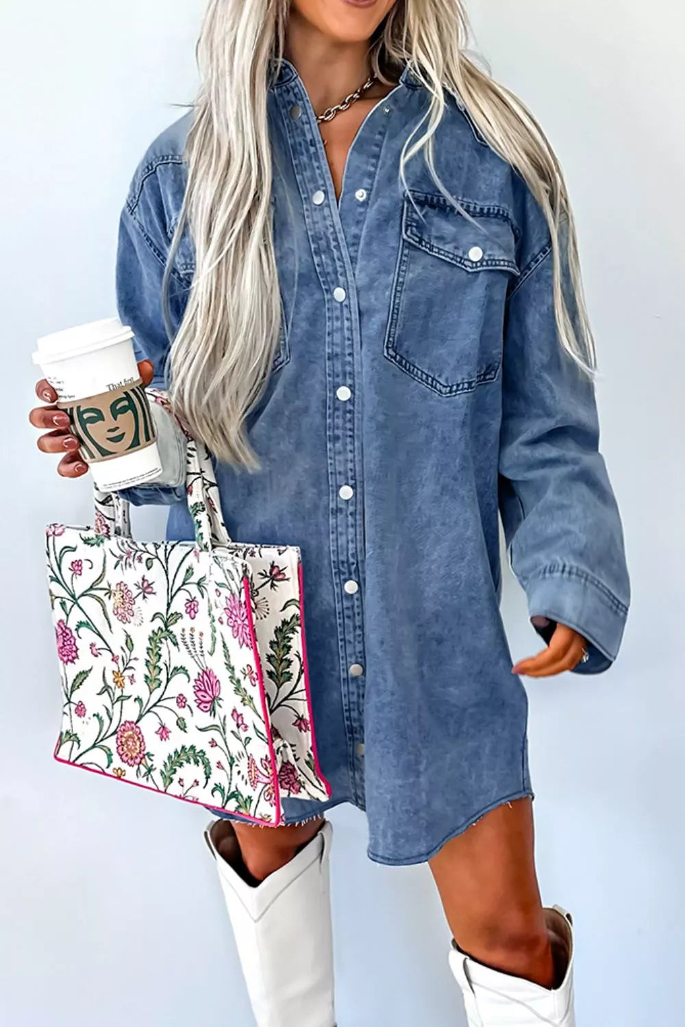 Vintage Wash Button-Down Denim Dress