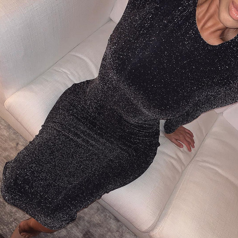 Cross-border long Sleeve Elegant Dress- Black