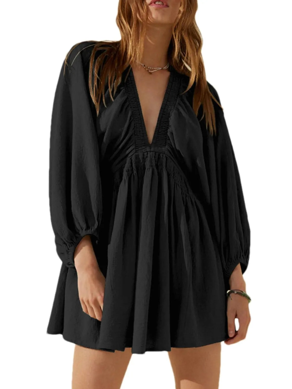 Textured V-Neck Mini Dress