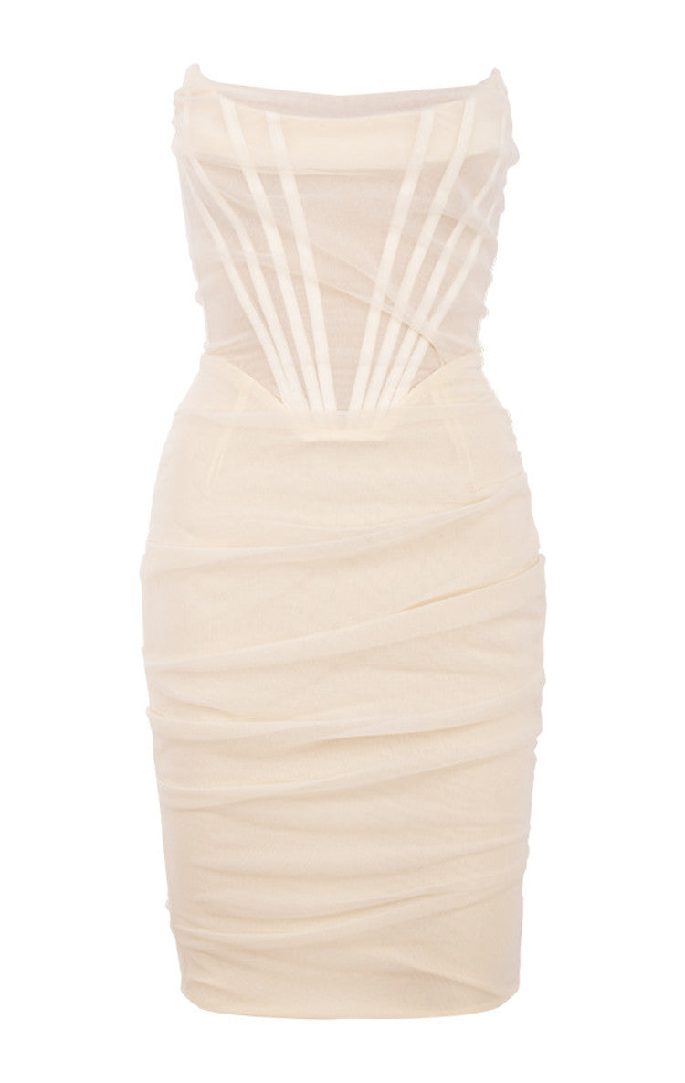 CHIC ELEGANT CORSET MINI DRESS-WHITE