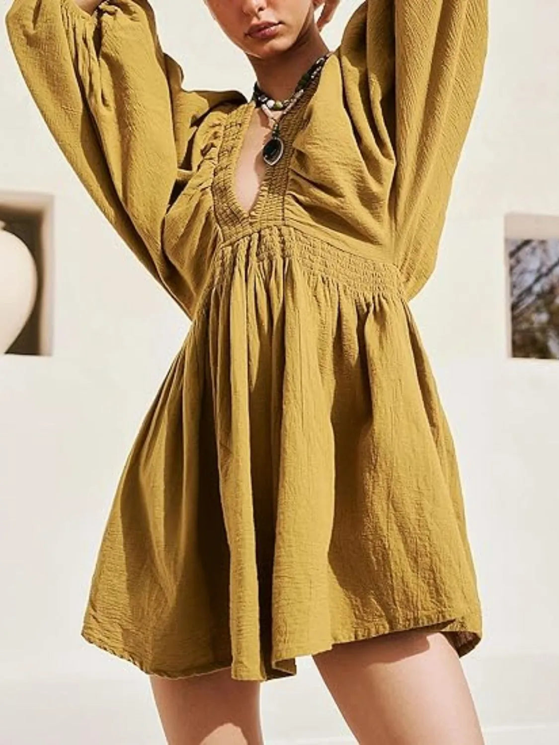 Textured V-Neck Mini Dress