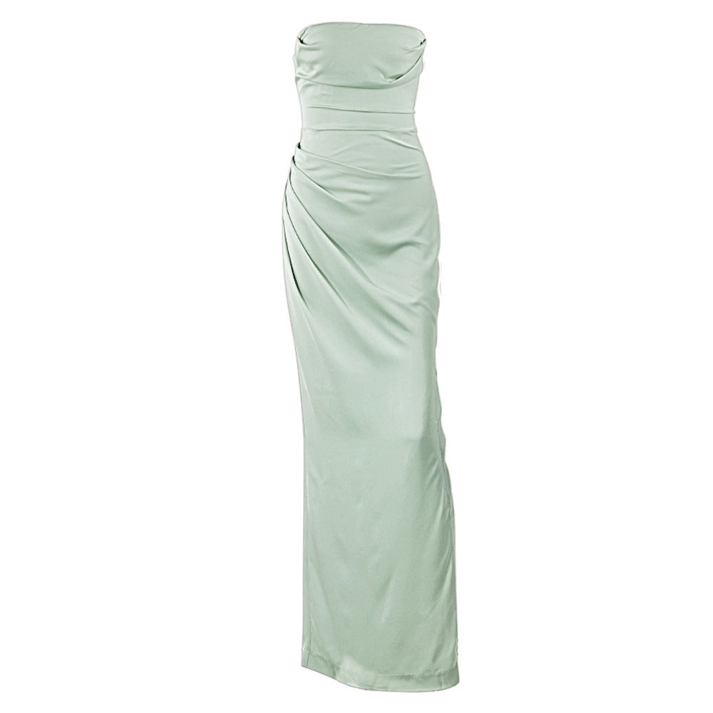 AERIKA SATIN STRAPLESS GOWN-GREEN