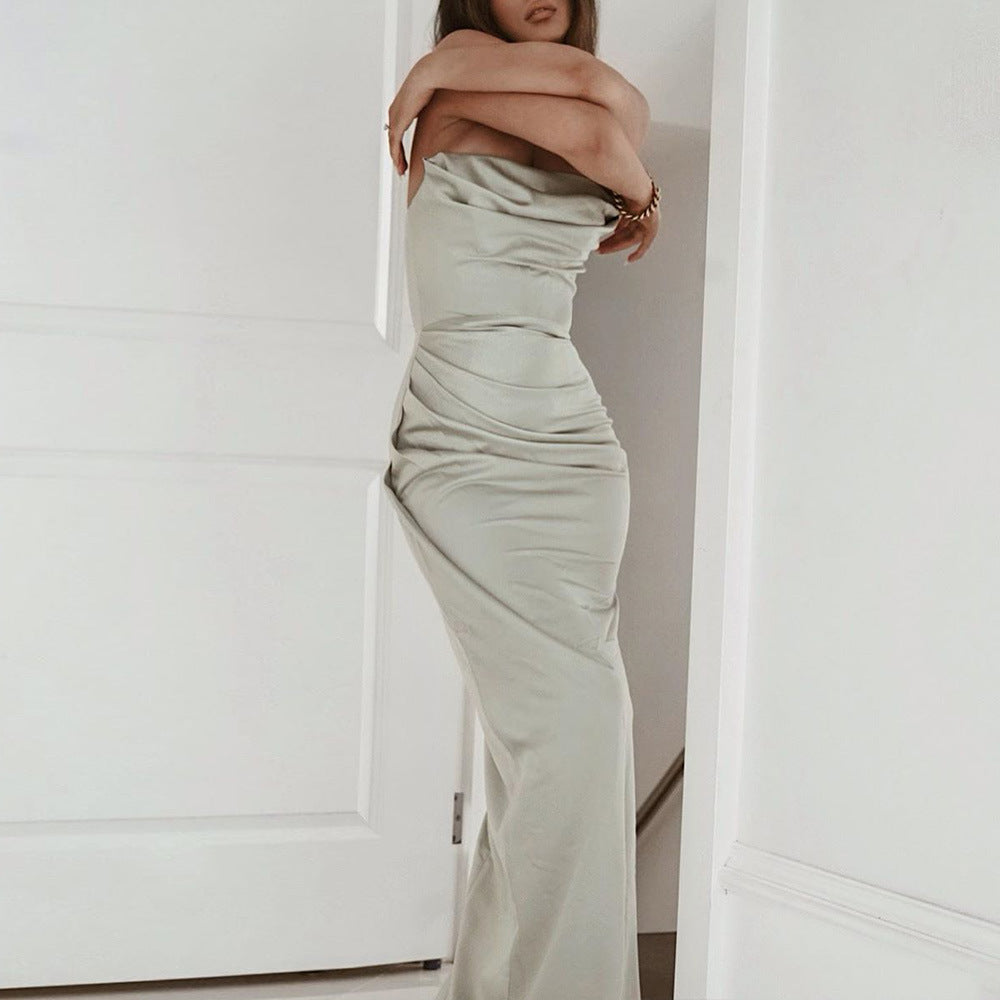 AERIKA SATIN STRAPLESS GOWN-GREEN