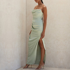 AERIKA SATIN STRAPLESS GOWN-GREEN