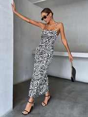 Zebra Satin Midi Dress
