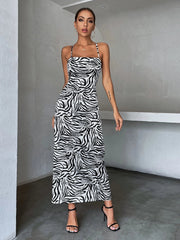 Zebra Satin Midi Dress