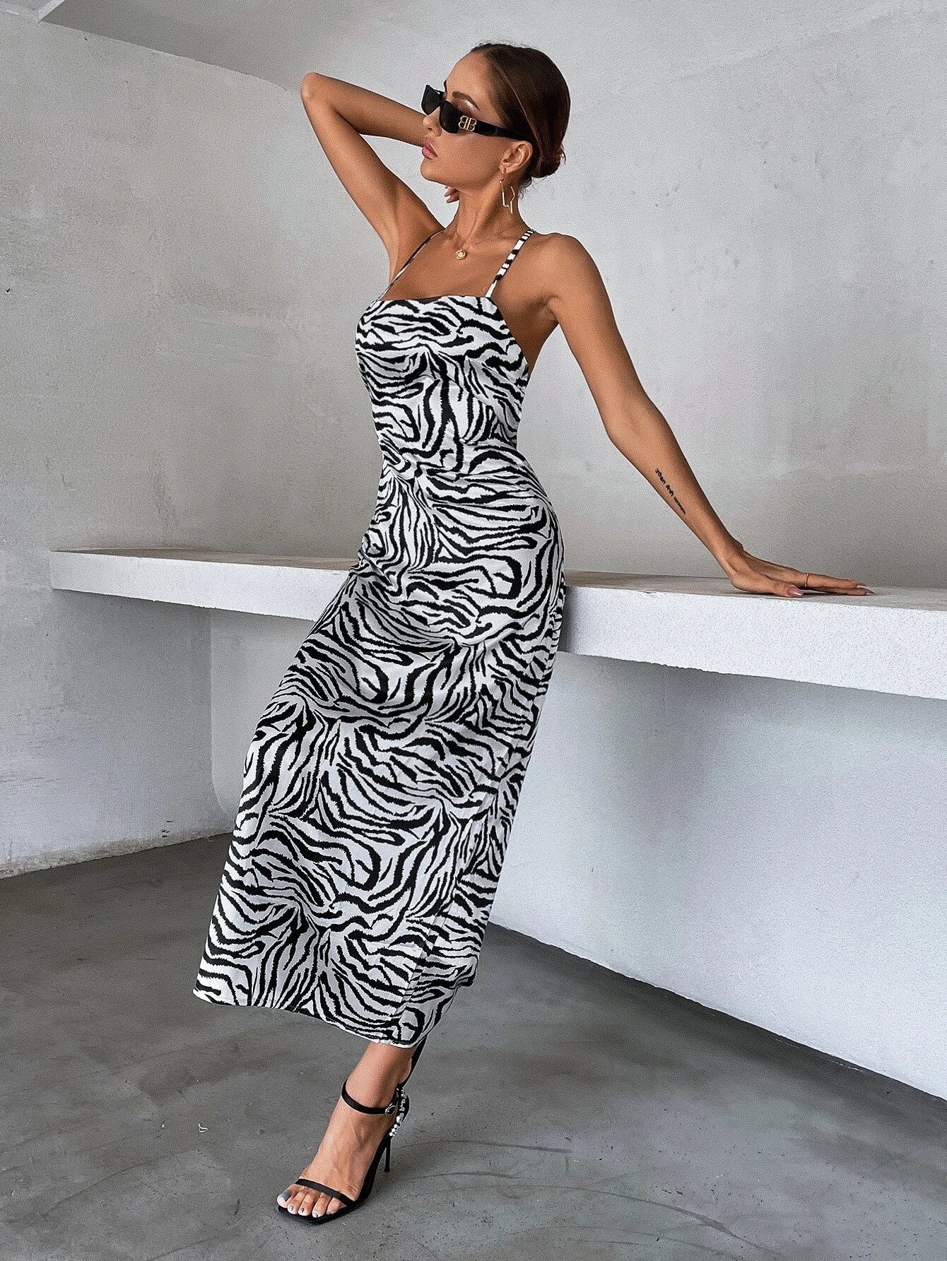 Zebra Satin Midi Dress