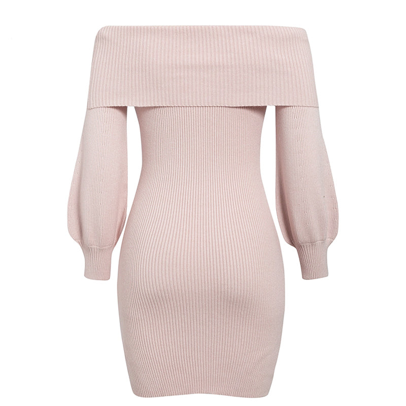 Lantern sleeve knitted sweater dress