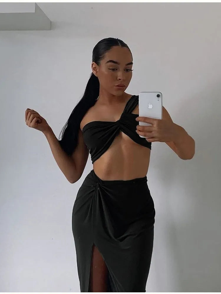 Split Long Skirts Two Piece Summer Set Dress