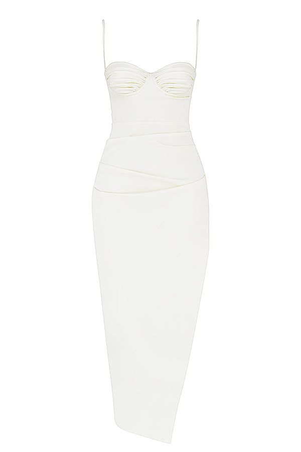 ALESYA IVORY RED SATIN CORSET DRESS