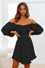 Feminine One Line Collar Lantern Sleeve Dress