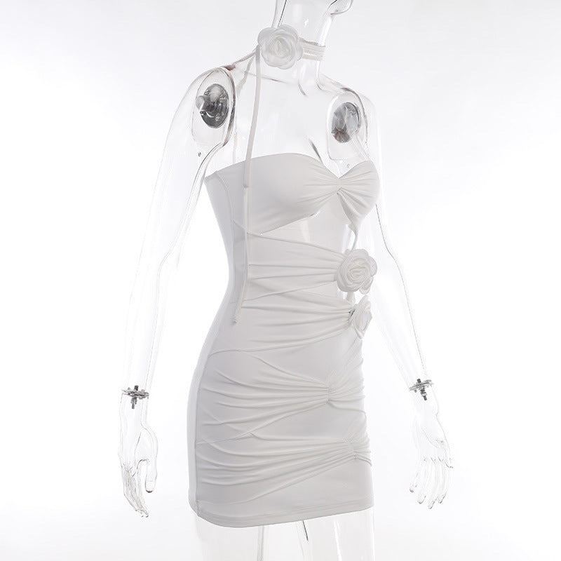 RUCHED CUT OUT MESH MINI DRESS