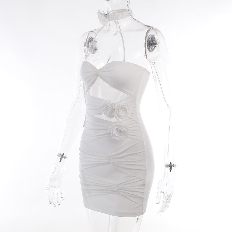 RUCHED CUT OUT MESH MINI DRESS