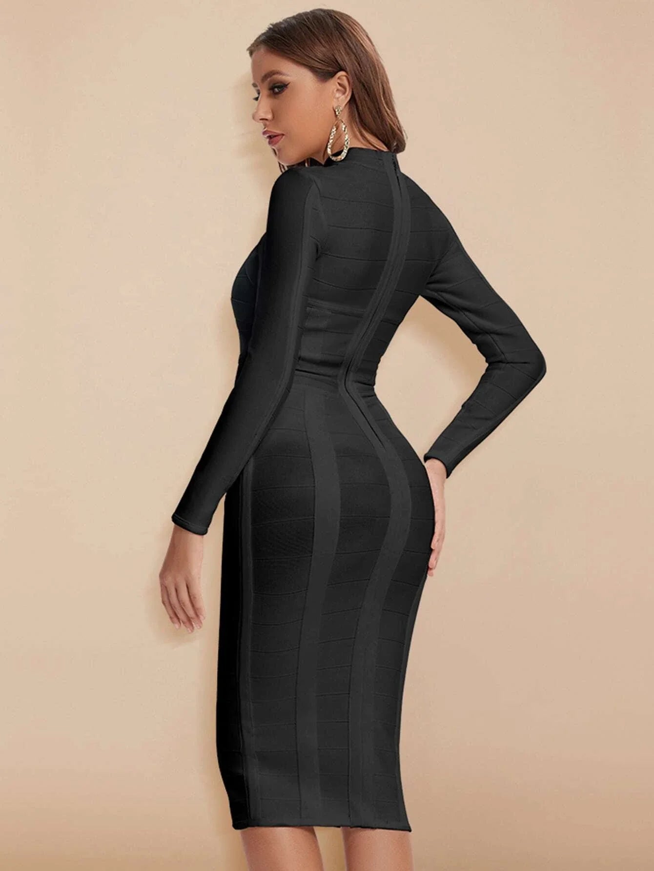 Cut-Out Long Sleeves Party Bandage Clubwear Midi Dress