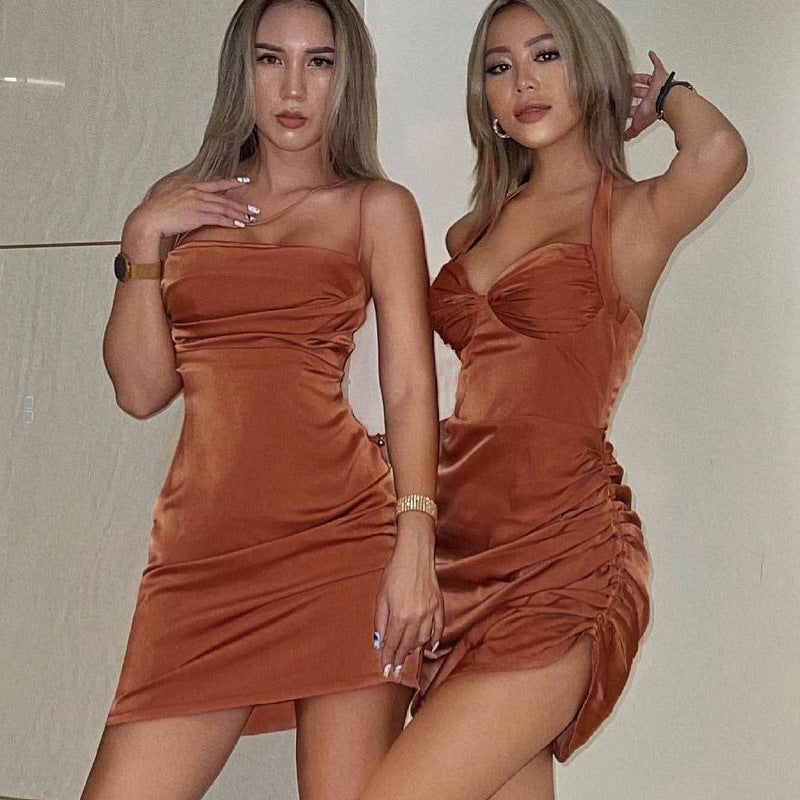 Strapless Lace-up Fit Open-back Ruffled Dress