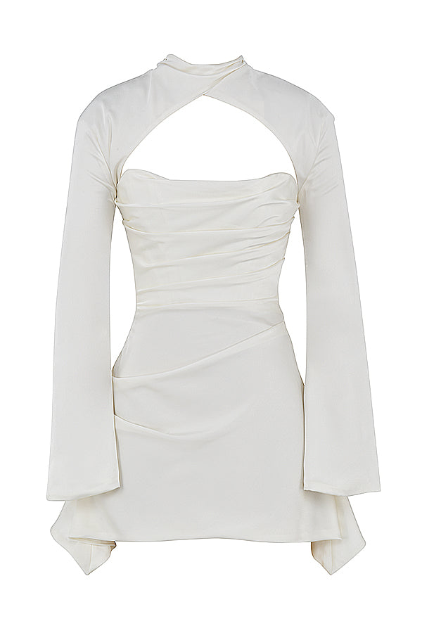 HEILA IVORY DRAPED CORSET DRESS-WHITE