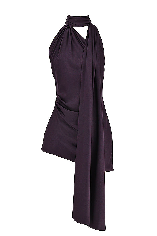 AIDA NIGHT SHADE ASYMMETRIC WRAP NECK DRESS