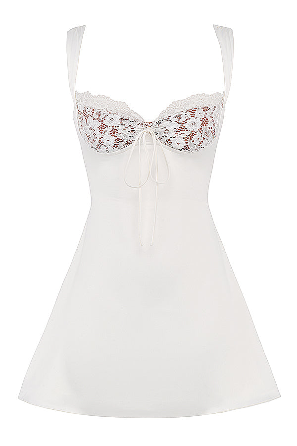 IVORY SATIN AND LACE MINI DRESS