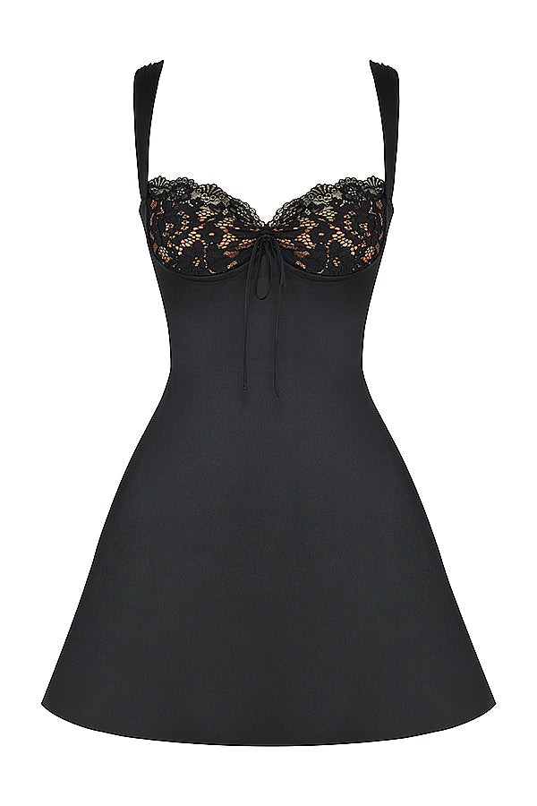IVORY SATIN AND LACE MINI DRESS