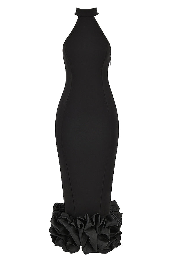 Elegant Black Halter Midi Dress