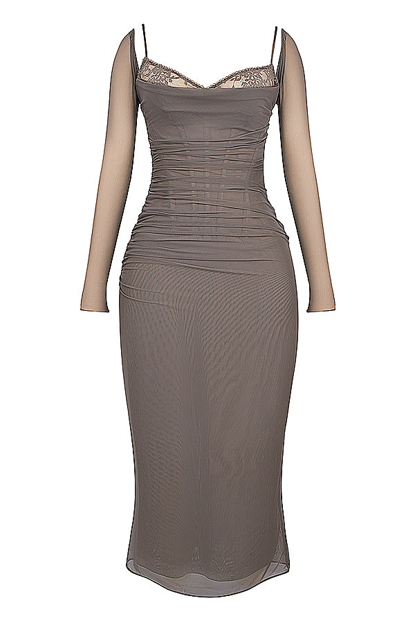 Mesh Stitching Lace Mid-length Dress