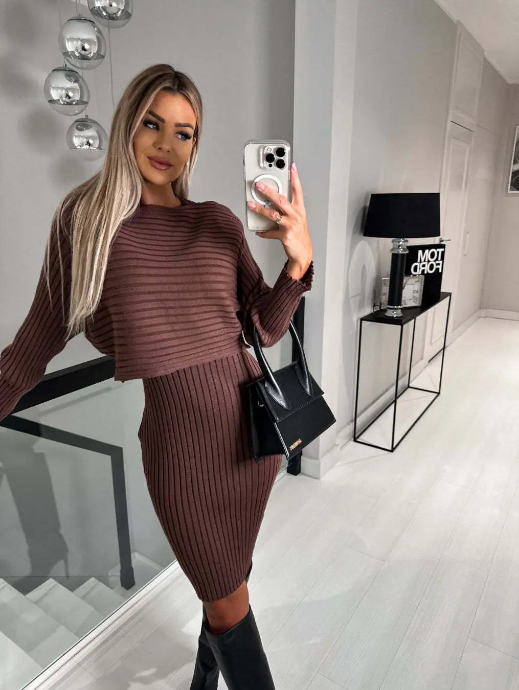 Chic Stripe Suspender Skirt Set Two Piece Outfit