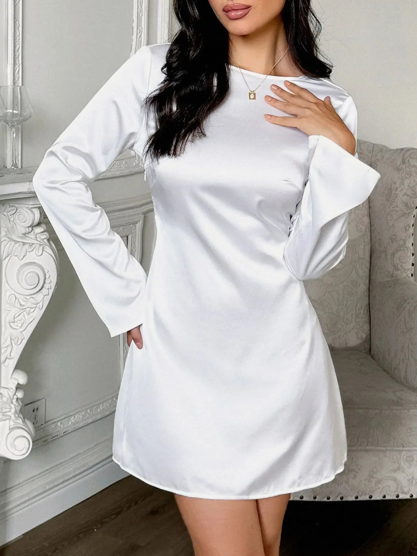 Round Neck Long Sleeve Mini Dress