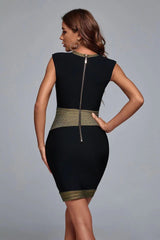 Black Round Neck Bronzing Mini Dress