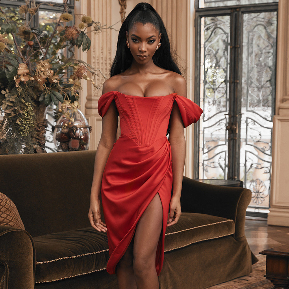 Alyia Satin Off Shoulder Dress