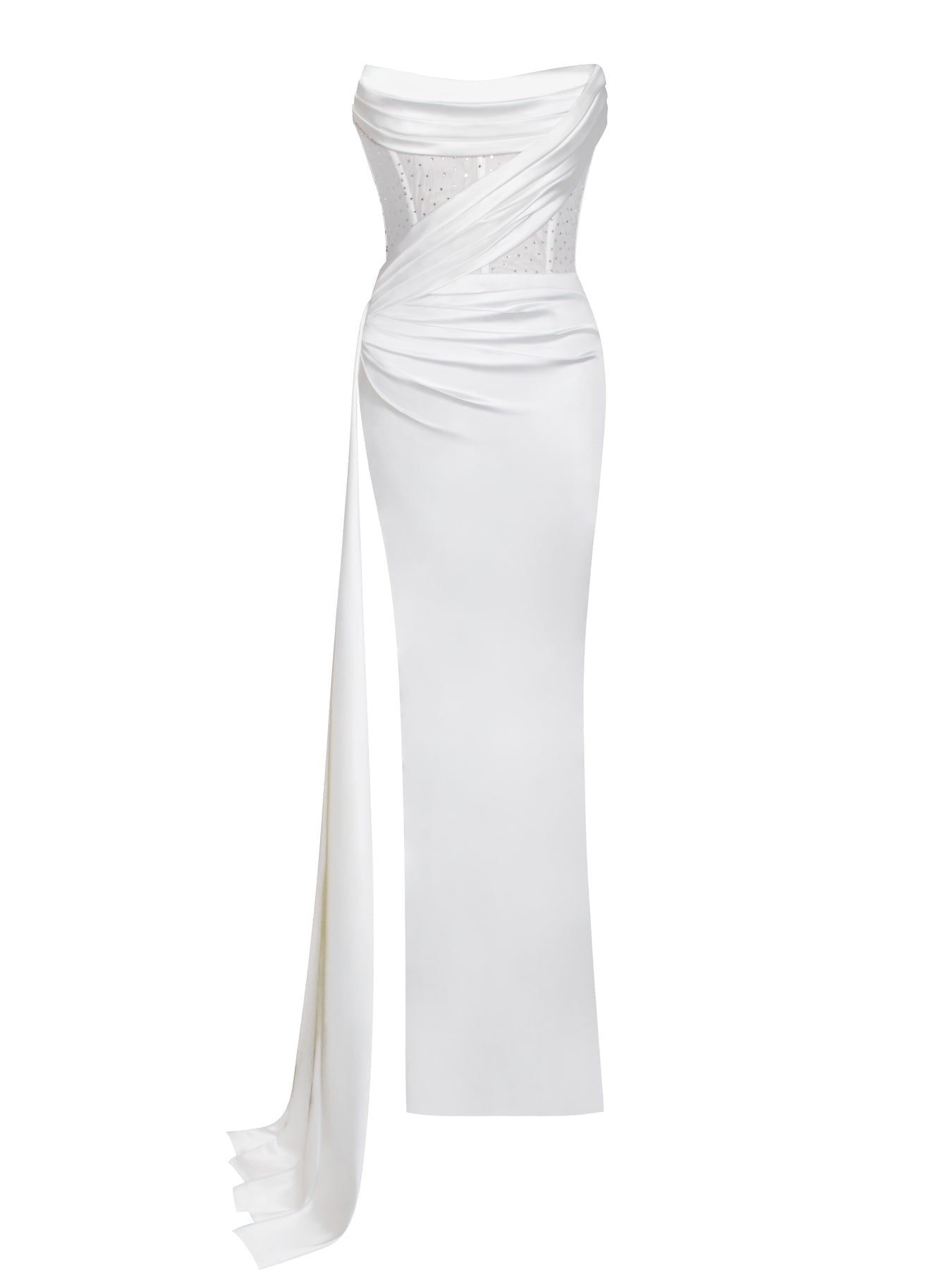 Elite Evening Dress With Bra And Diamond Ironing -White