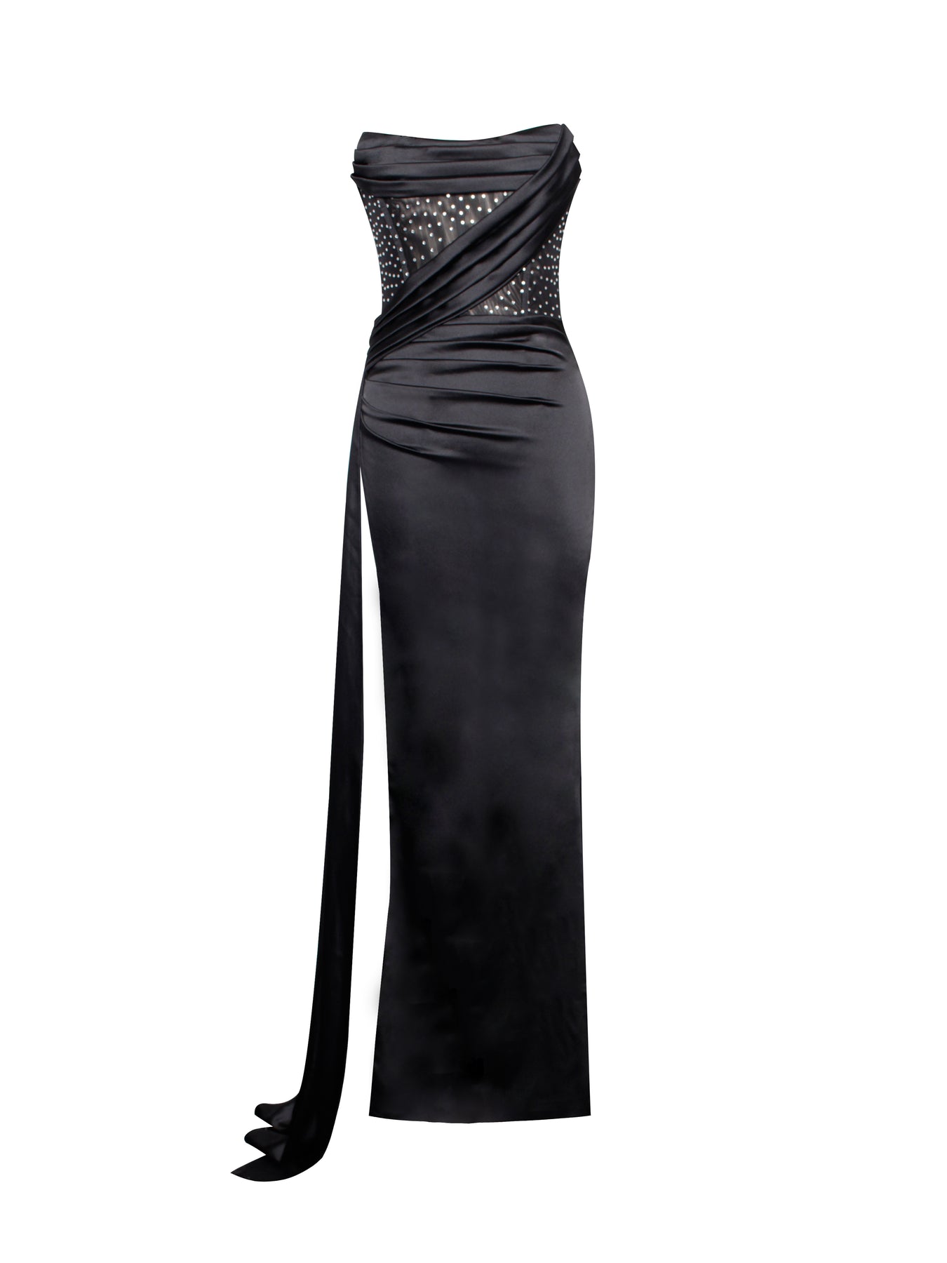 Elegant  Evening Dress With Bra And Diamond Ironing-Black