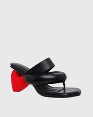 Alessia Heart Heel Slingback Thong Sandals In Black